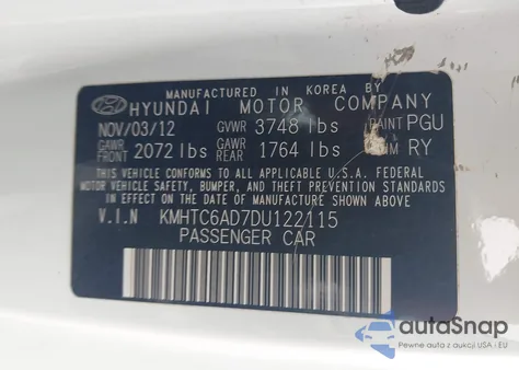 2013 Hyundai Veloster Base W/Gray from USA, damaged, VIN KMHTC6AD7DU122115